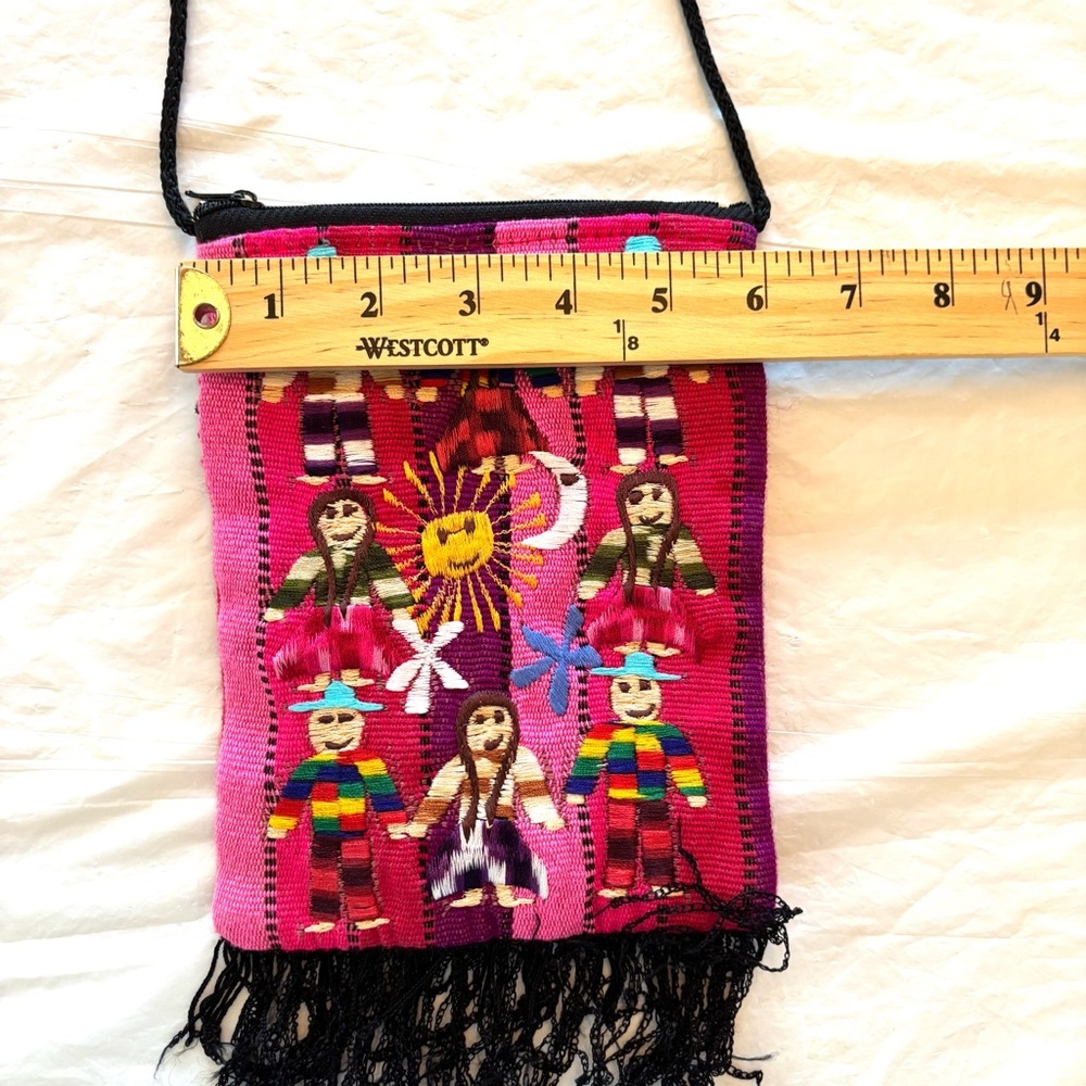 Vintage Crossbody worry dolls embroidered pink handmade in Peru. NWOT - Picture 3 of 11